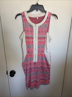 Ella Moss Pink and Cream Patterned Zip-Front Dress